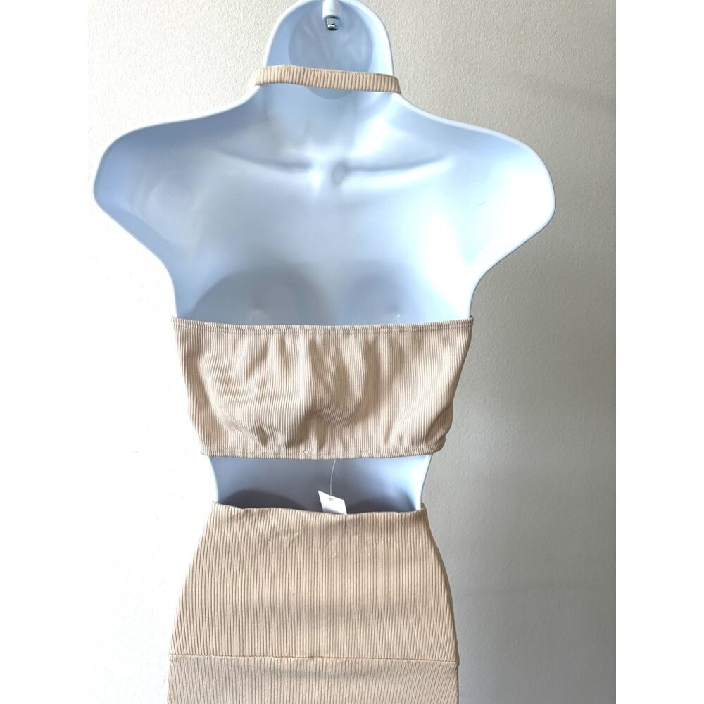 NWT Kimberly Taylor Bralette M Beige Ribbed Halter Top Resort Y2K Coastal Chic - Picture 13 of 14